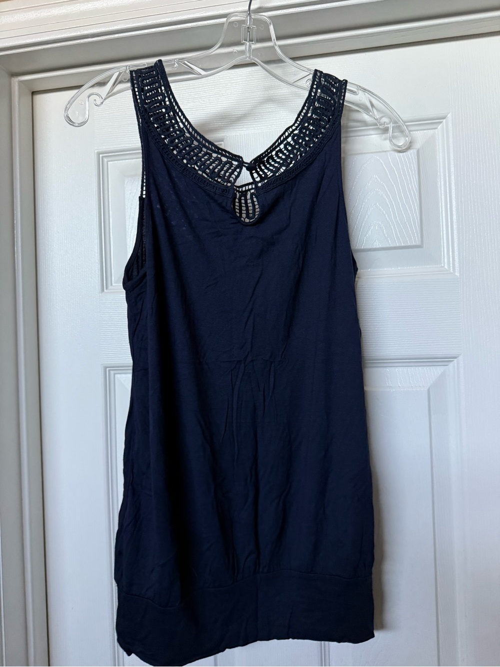 Women's Crochet Yoke Tank Top - Navy